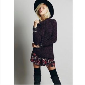 Free People Dylan Tweedy Gray Waffle Oversized Turtleneck Sweater Small